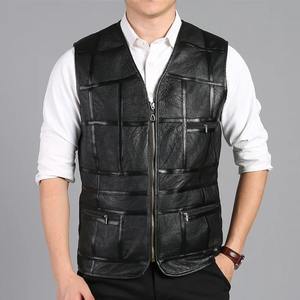 Chaleco de Cuero Auténtico para Hombre, Abrigos de Piel de Oveja Auténtica, Grueso y Cálido, con Cuello en V, Sólido, Impermeable, Estilo de Calle, Otoño e Invierno - Product Image 2