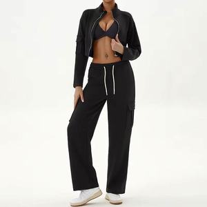 High Quality Custom Logo Blank <b>Sexy</b> Zip up Tracksuit Sweatsuit Women 2PCS Cropped Hoodie and Sweatpants <b>Set</b> - Product Image 2