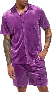 Ensembles de survêtements en velours personnalisés pour hommes quantité minimale de commande bas OEM Logo personnalisé 2 pièces survêtement violet ensembles courts en velours pour hommes respirant - Product Image 3
