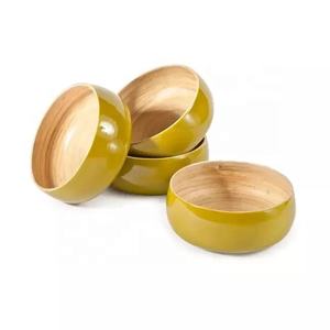 Vaisselle de service en bois de mangue, Logo de couleur personnalisé émaillé peint de haute qualité bol à soupe à nouilles ensemble bol à soupe à micro-ondes - Product Image 4