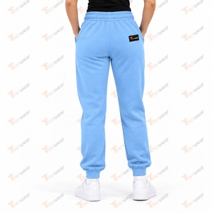 Pantalones deportivos de lana azul claro con cintura con cordón y parche con logo, joggers casuales de longitud completa para mujer - Product Image 6