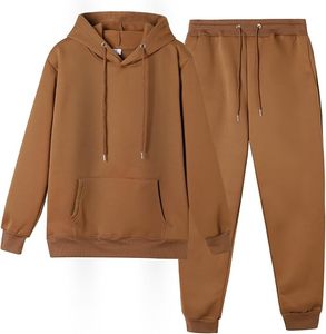 Solid Color Hooded Sweatshirt and Sweatpants Set Casual Tracksuit for Adults All Seasons Cotton <b>Jogger</b> Outfit - Product Image 3