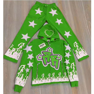 Survêtement sur mesure pour homme en molleton d'hiver, grande taille, entraînement, jogging, décontracté, manches longues, ensemble tendance, coupe évasée, effet délavé - Product Image 2