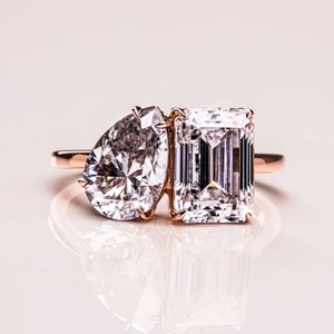 14K Rose Gold Plated 925 Sterling <b>Silver</b> High Quality VVS Moissanite <b>Emerald</b> Cut Diamond Vintage Style <b>Ring</b> Wedding Anniversary - Product Image 3
