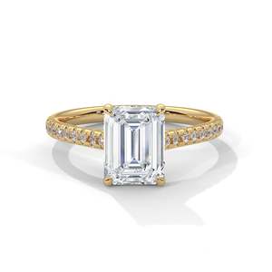 Bague de fiançailles solitaire en diamant de laboratoire taille émeraude 2 carats avec bande pavée en or jaune/rose/blanc 14K/18K/10K – Élégante et cultivée en laboratoire - Product Image 3