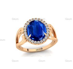 18K or massif taille ovale luxueux saphir bleu et diamants véritables pierres précieuses délicate mariée Halo Solitaire bague à prix de gros - Product Image 4