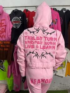 Conjunto de Sudadera con capucha de lana para mujer, Jersey de algodón Premium personalizado de fabricante de ropa, conjunto de Sudadera con capucha y serigrafía de peso pesado de alta calidad - Product Image 6