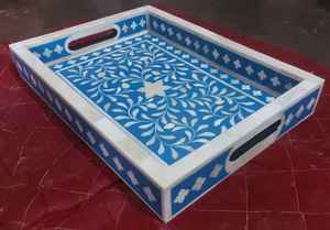 Plateau incrusté en os et résine Plateau de service unique fait main pour café, collations, décoration de maison et de bureau - Product Image 6