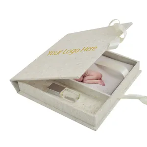 Custom Luxury Linen Wedding USB Gift Box Linen Cover Photo Album Photos and USB Storage