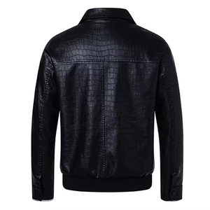 OEM Custom Made Men's Classic <b>Leather</b> <b>Jacket</b>-High Quality Durable Stand Collar Front Logo Embossed Windproof Eco-Friendly - Product Image 2