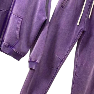 Purple Acid Washed Zip <b>Hoodie</b> Tracksuit Men Vintage <b>Fleece</b> Jacket Sweatpants Set <b>Oversized</b> Streetwear Winter Casual Outfit - Product Image 6
