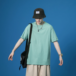 เสื้อยืดผ้าฝ้ายคอกลม205กรัมสำหรับผู้ชายเสื้อทรงหลวมไหล่ตกโลโก้ตามสั่ง - Product Image 2