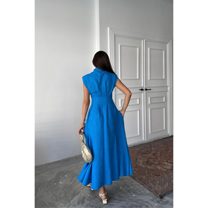Robe décontractée en lin jacquard avec fente avant et poches - Saks - Product Image 1