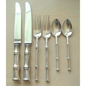 Ustensile plaqué argent pour restaurant de mariage avec poignée plate en bois ustensile de cuisine et de service ensemble de cuillères de service - Product Image 6