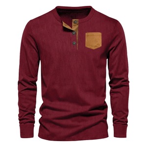2024 Henry <b>Men's</b> Long-Sleeved Patch Bag T-<b>Shirt</b> <b>Corduroy</b> Leisure Style <b>for</b> Foreign Trade <b>Men's</b> Spring New Design - Product Image 6
