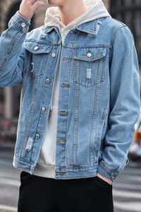 Veste denim vintage pour hommes, manteau en jean bleu surdimensionné doublé polaire chaud déchiré, vêtements d'extérieur décontractés à la mode en hiver - Product Image 3