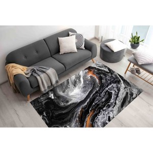 Alfombra Tradicional Negra de Lana Chenille con Diseño de Patchwork, Ecológica, con Base de Látex, para Comedor - Product Image 3