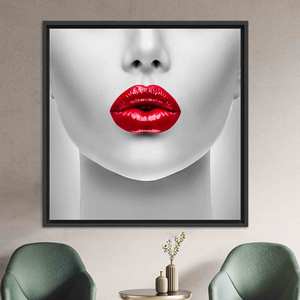 <b>Nude</b> Glass <b>Art</b>: Sexy <b>Woman</b> with Red Lips Printed Canvas,BLACK FRAMED CANVAS - Product Image 1