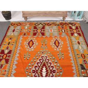 Alfombra Turca, Alfombra Grande de 5.2x8 pies, Alfombra Vintage de Lana Marroquí Naranja - Product Image 3