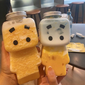 Vacío lindo creativo 500ml 16oz Robot forma jugo batido <span class=keywords><strong>botellas</strong></span> <span class=keywords><strong>con</strong></span> tapas de rosca de aluminio marioneta hombre hielo Boba tazas de té - Product Image 2