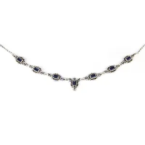 Collier en argent 925 pour femmes avec pierre précieuse bleue Bijoux de mode Cadeau - Product Image 1