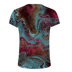 T-shirt à manches courtes pour homme, bleu et or, imprimé abstrait, col rond, coupe décontractée, imprimé par sublimation, polyester tricoté respirant - Product Image 5