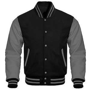 Veste universitaire réversible avec support personnalisable OEM pour homme Veste universitaire Letterman à manches en cuir avec broderie unie vierge pour homme - Product Image 5