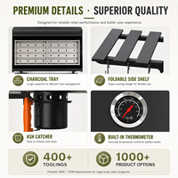 Barbecue au charbon pliable en acier de qualité supérieure certifié BSCI avec double table latérale et grille chauffante CE GS LFGB EN 1860 Usine OEM Vente en gros