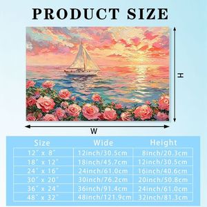 Impasto Sailboat Sunset - Impresión de arte de pared en lienzo con paisaje marino de rosas rosas, estilo pintura al óleo, para decoración del hogar, sala de estar y dormitorio - Product Image 5