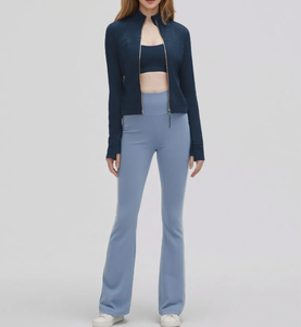 กางเกงโยคะไร้ตะเข็บสำหรับผู้หญิงคอตั้งแขนยาวมีซิปแห้งเร็วระบายอากาศได้เสื้อออกกำลังกายเล่นกีฬากลางแจ้ง - Product Image 5