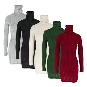 Otoño Invierno vestidos sólidos mujeres manga larga cuello alto Sexy Bodycon vaina Mini vestido Club elegante fiesta señora Vestidos de punto - Product Image 2