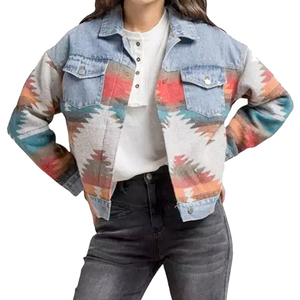 Chaqueta vaquera con parche de Jacquard personalizada para mujer con forro de algodón Reversible e impermeable de diseño elegante - Product Image 2