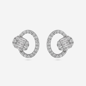 92.5 Silver <b>Earrings</b> with 14K Gold Main Material Diamond <b>Emerald</b> Cut <b>Stud</b> and Hoop Geometric Trendy Style for Engagement - Product Image 4