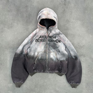 Pull en molleton éco-responsable à épaules tombantes, surdimensionné, vintage, délavé, décoloré à l'acide, déchiré, choix populaire pour l'hiver, OEM - Product Image 1