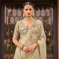 Sari en soie pure le plus attendu avec bordure en dentelle, style ethnique indien, imprimé numérique, pour mariage, pour femme