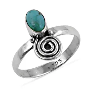 Bague ajustable en argent 925 pour femmes, incrustation de pierre turquoise avec un design en spirale romantique, plaqué or rose, style tendance - Product Image 2