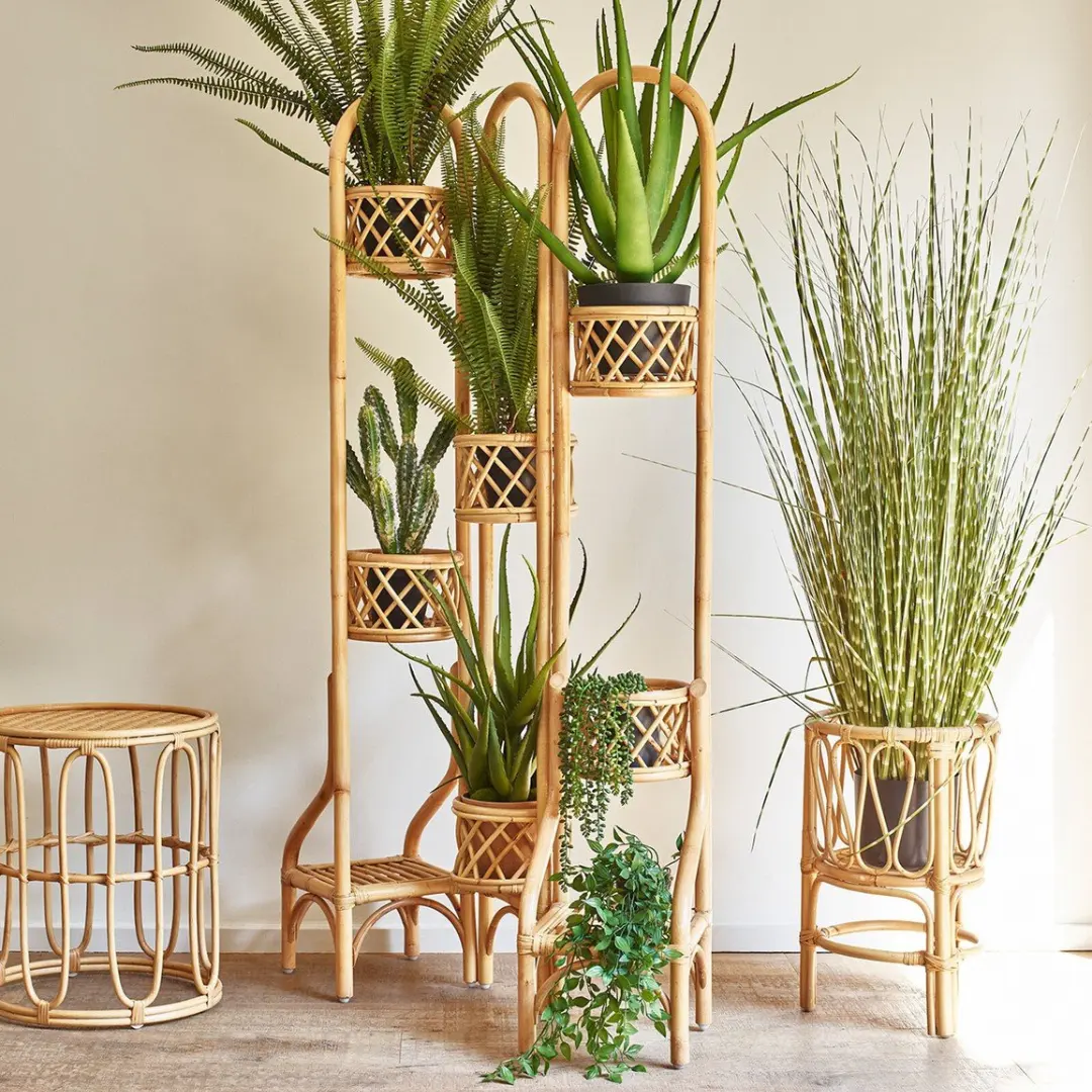 Atualize sua casa ecológica verde: cabides de rattan vietnamitas de várias camadas para pequenas plantas ornamentais - elegantes e duráveis