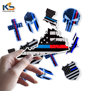 Autocollant de drapeau personnalisé avec ligne bleue pour la décoration de voitures et de camions Autocollants en vinyle de forme découpée personnalisés Impression UV - Product Image 1