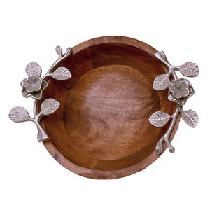 Bol de service de fruits en bois de manguier au design classique avec poignées de feuille de branche polie pour décor de centre de table pour la maison et l'événement - Product Image 3