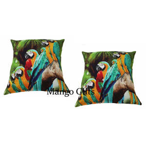 Lot de 2 housses de coussin carrées imprimées perroquet 16x16, taies d'oreiller colorées à motif d'oiseaux tropicaux, housses décoratives pour canapé et lit - Product Image 1