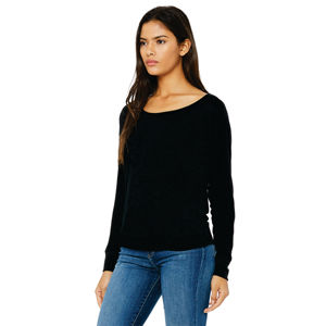 T-Shirt décontracté à manches longues et épaules nues pour femme, 65% polyester 35% coton 32 simple 3.7 oz noir - Product Image 2