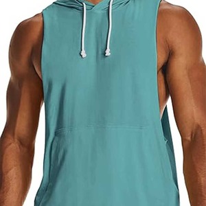 Camiseta sin mangas OEM para hombre, camiseta sin mangas con capucha para entrenamiento de gimnasio con bolsillo de canguro para hombre, camiseta sin mangas transpirable para entrenamiento de levantamiento de pesas para hombre - Product Image 4