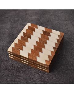 MUGHALCRAFTS <b>Coasters</b> Set 4 Square Zig-Zag Wood Resin Kitchen Space Sublimation Pattern Ceramic <b>Marble</b> Design Blanks Home Use - Product Image 2