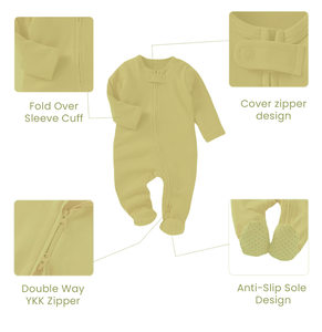 Mono con cremallera de algodón orgánico con Footie para bebés recién nacidos Ropa suave y ecológica para niños pequeños - Product Image 5