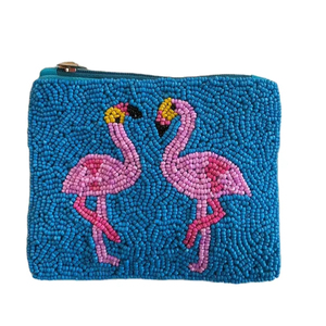 Monedero de flamenco azul bordado con cuentas elegantes hechas a mano con diseño de declaración único y detalles artesanales de moda para niña - Product Image 1