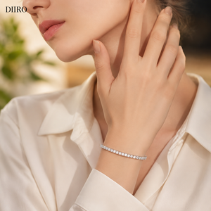 Women's Hiphop Moissanite Tennis Bracelet Round Brilliant Cut Claw Setting 14K White <b>Gold</b> Plated Wedding Gift Jewelry - Product Image 3
