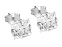 6 Pares de Aretes de Plata de Ley 925 con Circonita Geométrica de Corte Princesa de 5x5 mm, Hipoalergénicos, Unisex, Estilo Bohemio, con Engaste de Garra, para Regalo