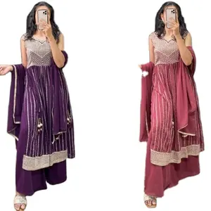 Style yourself with this ethnic pair of plaza-set to make your place in any traditional function kurti Fabric Georgette