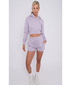 Femmes longueur décontracté solide polaire à capuche et short 2 pièces ensemble uni en gros 2 pièces ensembles pour femmes - Product Image 2