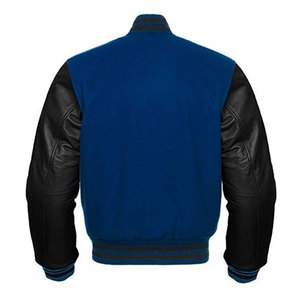 Veste universitaire noire et bleue de luxe sur mesure pour hommes veste universitaire Letterman à manches en cuir pour hommes - Product Image 2